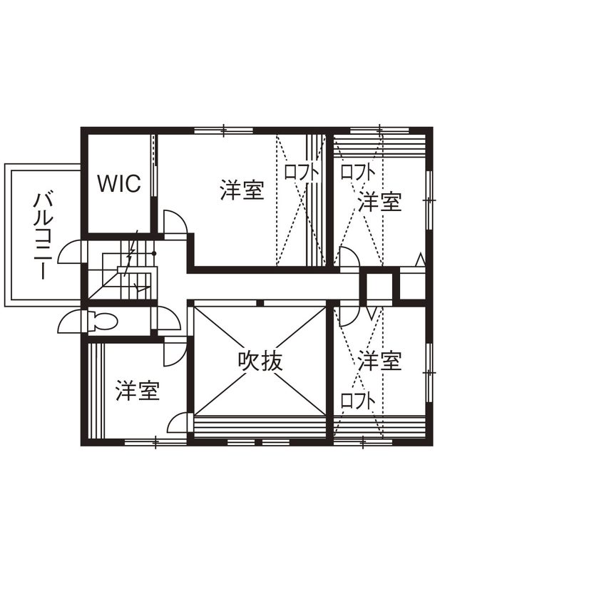 加藤建築 【三重県｜木組み×55坪×吹抜け｜間取り有】伝統構法で間取りは今ドキ。4人の子ども達が健やかに暮らす家の間取り図（5LDK+ガレージ）2階