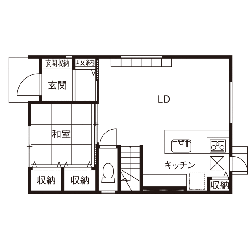 ＭＯＫ　ＨＯＵＳＥ　（ポラスグループ） 【1000万円台/ローコスト/20坪台】どこにいても家族の気配を感じ取れる、理想の間取りを叶えた家の間取り図（4LDK）1階