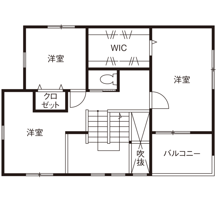 ＭＯＫ　ＨＯＵＳＥ　（ポラスグループ） 【1000万円台/ローコスト/ペット】吹抜けや窓の工夫で叶えた“陽だまりリビング”。愛猫と癒しの時間を満喫の間取り図（3LDK）2階