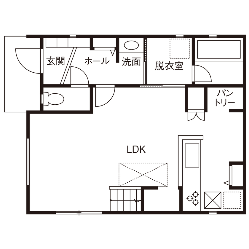 ＭＯＫ　ＨＯＵＳＥ　（ポラスグループ） 【1000万円台/ローコスト/3LDK】階段の吹抜けから温かい光が差し込む、家族の笑顔があふれる家の間取り図（3LDK）1階