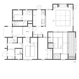 北辰工務店（ポラスグループ） 【完全分離二世帯住宅】　お茶を楽しむ本格和室とナチュラルモダンのお住まいの間取り図（5K以上）1階