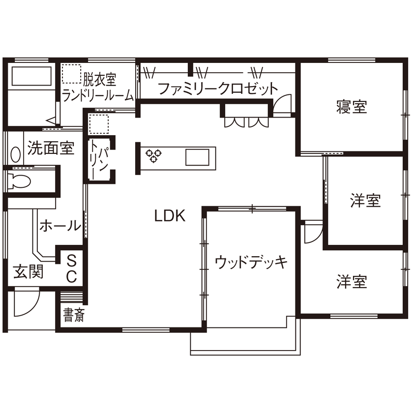 北辰工務店（ポラスグループ） 【2000万円台/30坪台/平屋/間取り図有】プライベートな中庭から光を取り込んだ、開放的なリビングのある家の間取り図（3LDK）1階