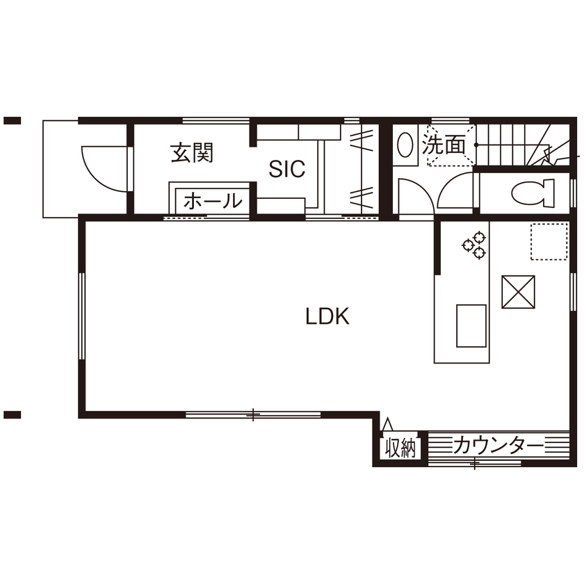 北辰工務店（ポラスグループ） 【30坪台/3LDK】絵本の世界から飛び出してきたような鮮やかな水色が目を引く、フレンチシャビー調の家の間取り図（3LDK）1階