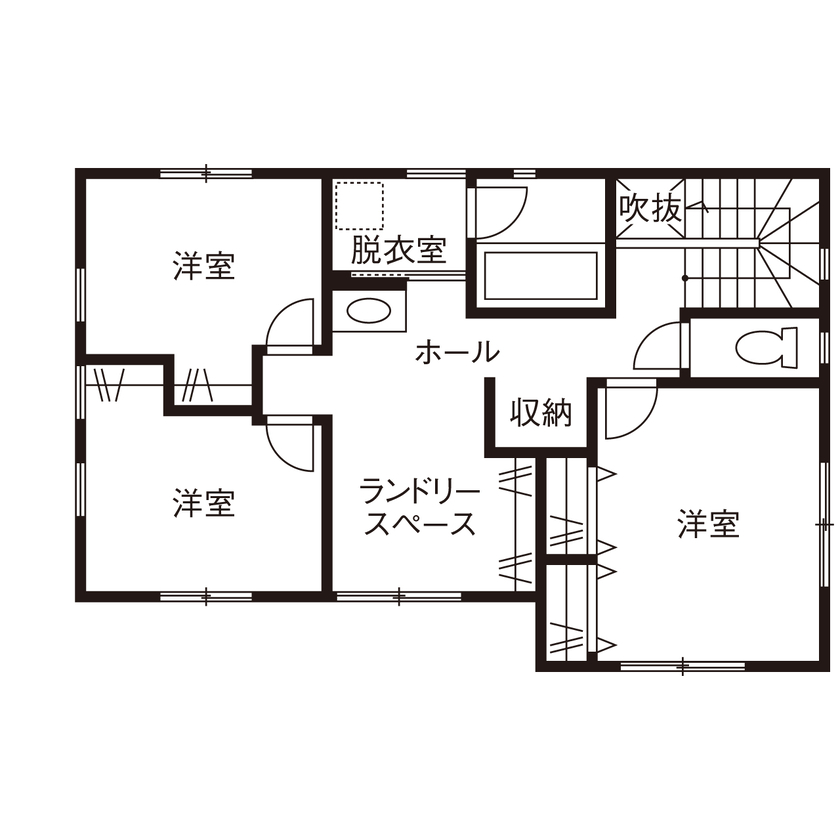 北辰工務店（ポラスグループ） 【30坪台/3LDK】絵本の世界から飛び出してきたような鮮やかな水色が目を引く、フレンチシャビー調の家の間取り図（3LDK）2階