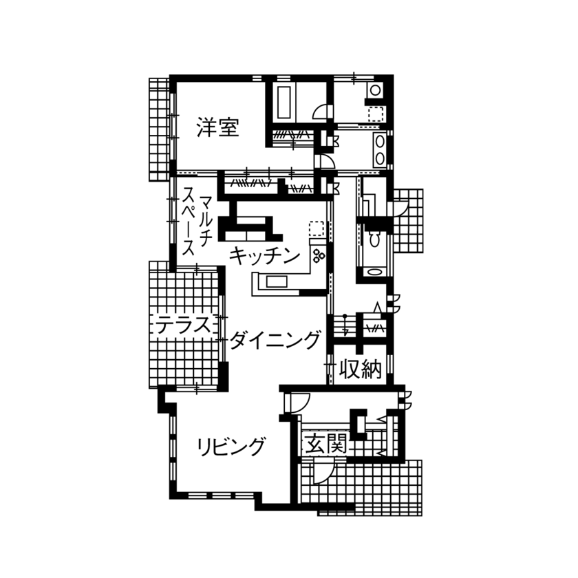 ミサワホーム 開放的な3.5mもの高天井のLDK。子育てを楽しむゆとりの大空間設計の間取り図（5K以上）1階