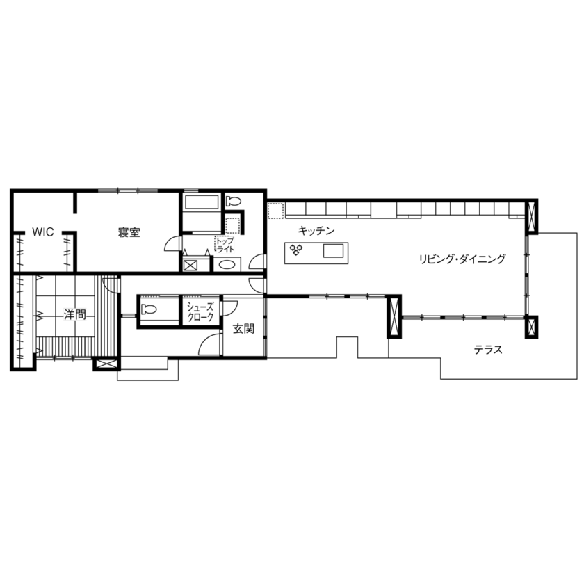 ミサワホーム 【大開口/高天井/平屋】庭とつながる開放的なリビングで、自然を感じて暮らす邸宅の間取り図（2LDK）1階