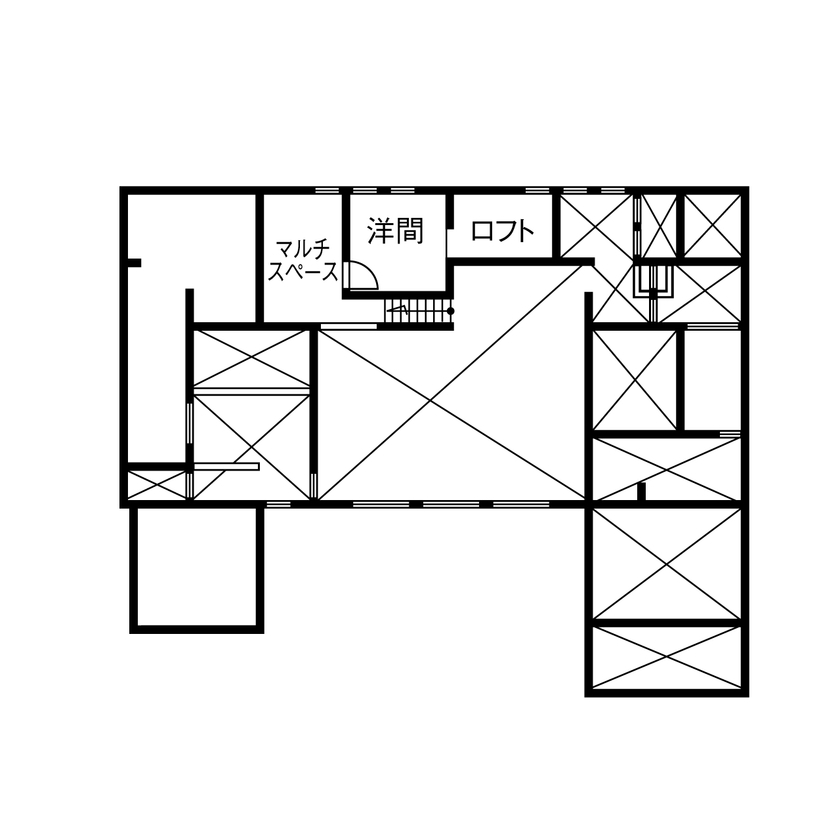 ミサワホーム 【蔵のある家/大収納/中庭】生活空間を美しく保つ収納計画と、細部まで整えられたシンプルデザインの間取り図（3LDK）1.5階