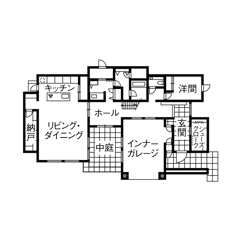 ミサワホーム 【大開口・高天井/シンプルデザイン/高断熱】美しい自然を借景とした、眺めのいい住まいの間取り図（4LDK）1階