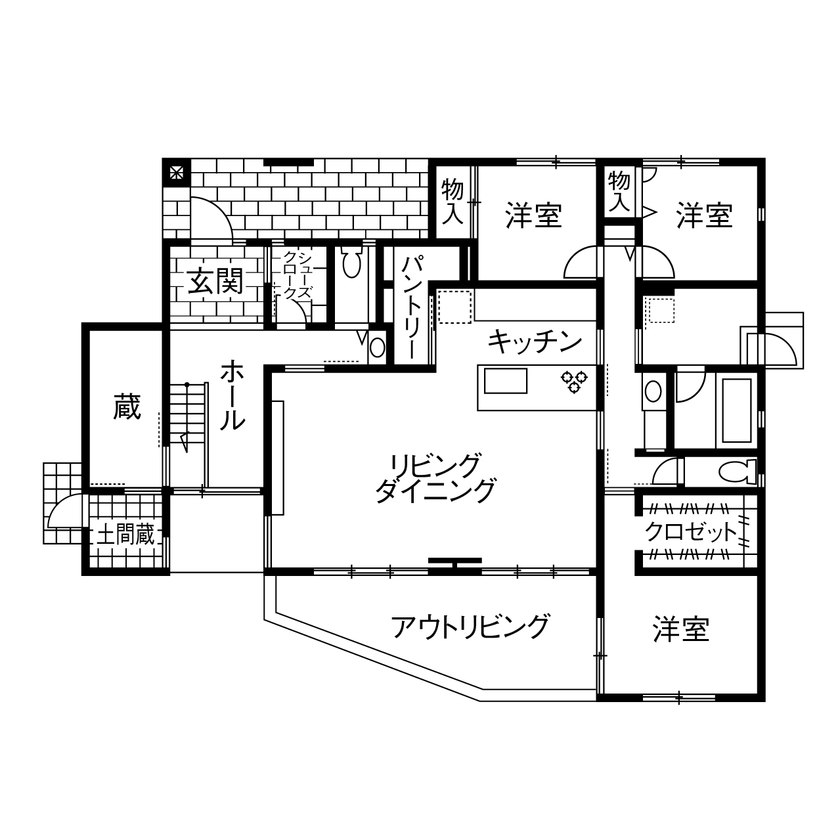 ミサワホーム 【平屋／30坪台／蔵のある家】平屋で楽しむ大きな空間と、将来を見据えた暮らしの間取り図（3LDK）1階