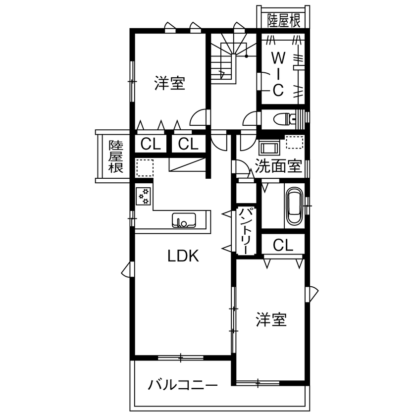 タクトホーム 【1000万円台／二世帯住宅／ペット／間取図】人もペットも快適に！家族みんなの笑顔を大切にした二世帯住宅の間取り図（3LDK+2LDK+SIC+WIC）2階