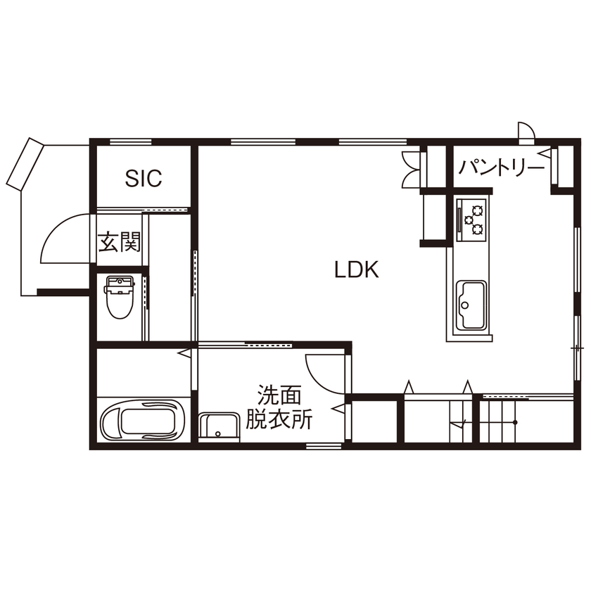 アルホームサービス（シンプルノート茨木・高槻スタジオ） 高槻市｜2300万円台｜間取り図あり｜お気に入りに囲まれてリモートワークができる書斎のある家の間取り図（３LDK＋書斎）1階