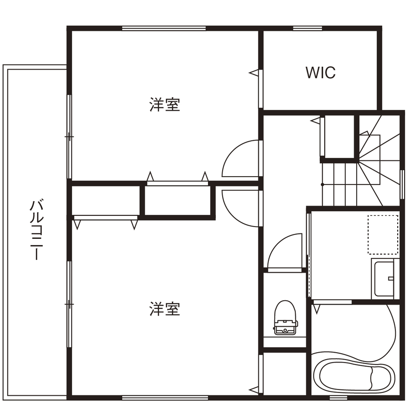 アルホームサービス（シンプルノート茨木・高槻スタジオ） 茨木市｜1700万円台｜狭小地｜間取り図あり｜広々リビングが自慢のコンパクトハウスの間取り図（２LDK＋書斎）2階
