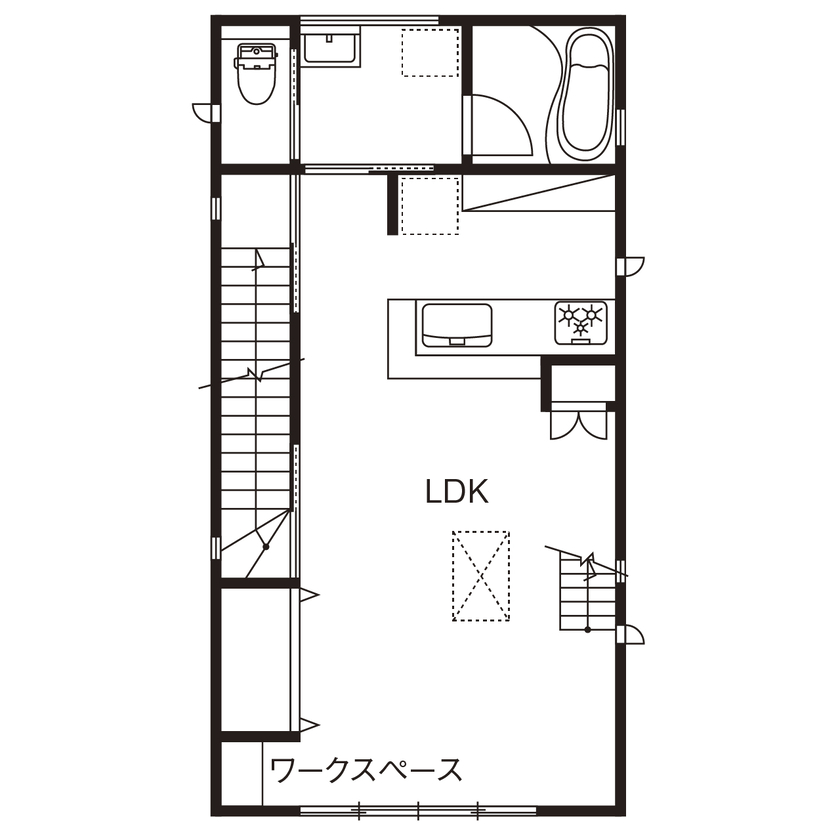 アルホームサービス（シンプルノート茨木・高槻スタジオ） 茨木市｜1900万円台｜狭小地｜間取り図あり｜青空の下でアウトドアを楽しむスカイバルコニーのある家の間取り図（2LDK＋ロフト）2階
