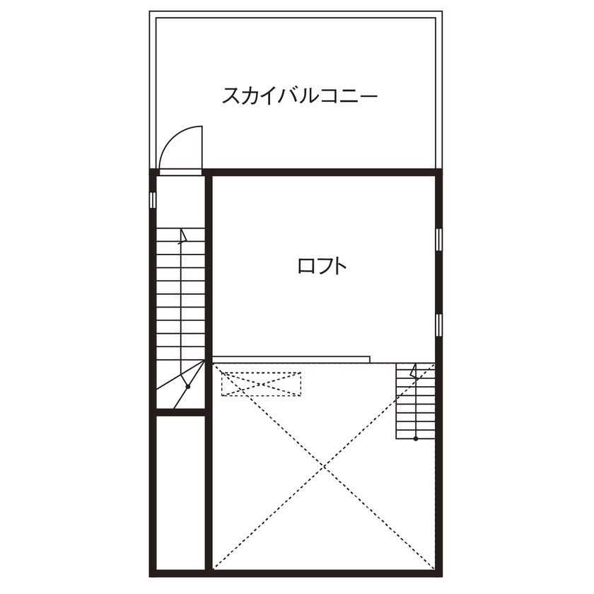 アルホームサービス（シンプルノート茨木・高槻スタジオ） 茨木市｜1900万円台｜狭小地｜間取り図あり｜青空の下でアウトドアを楽しむスカイバルコニーのある家の間取り図（2LDK＋ロフト）ロフト