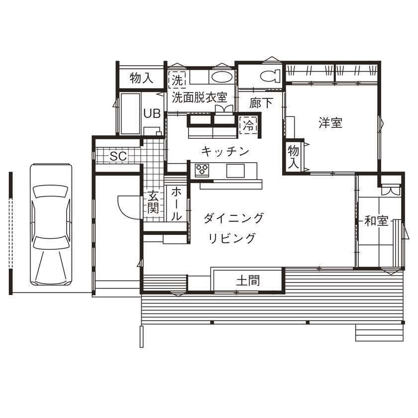 WABIKA/廣神建設（ひろかみけんせつ） 【2,629万円/平屋】庭との繋がりを慈しむやすらぎの平屋の間取り図null1階