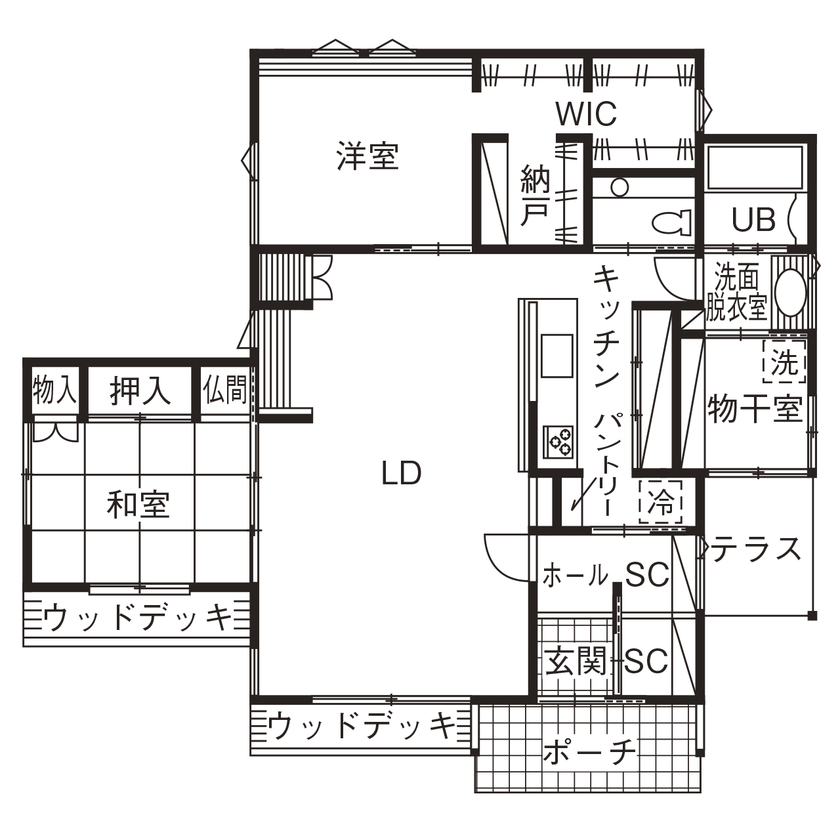 WABIKA/廣神建設（ひろかみけんせつ） 【2,512万円/平屋】音楽と珈琲を楽しむ平屋の間取り図null１階