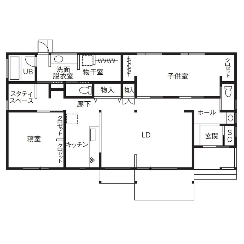 WABIKA/廣神建設（ひろかみけんせつ） シンプルな空間に繊細な色合せ。素材の美しさが活きる平屋の間取り図（2LDK）1階