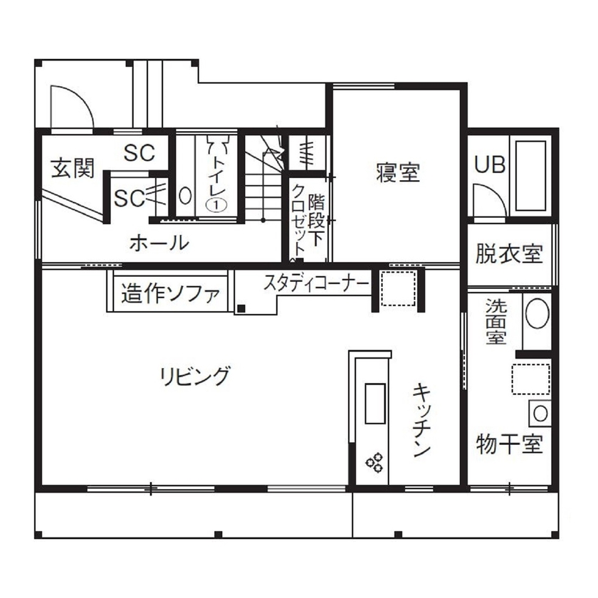 WABIKA/廣神建設（ひろかみけんせつ） シンプルな空間に宿す、美しさ。自然素材の風合いに包まれた家の間取り図（3LDK）1階
