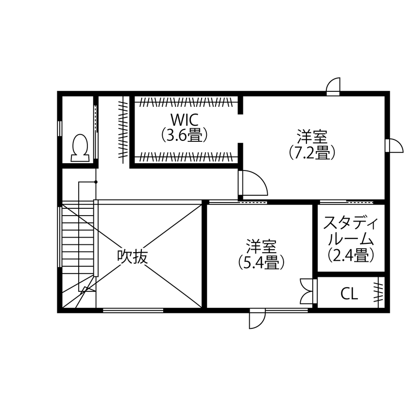 日沼工務店 【2000～2499万円】広く明るく、開放的なリビング。上部の吹抜窓から見える青空が外とのつながりを演出の間取り図（2LDK）2階