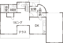 無添加住宅 【宮城/自然素材/インナーガレージ/間取り図有】床壁天井から断熱素材まで自然素材の空気が気持ちいい家の間取り図（4LDK）1階