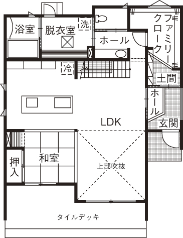 イシンホーム住宅研究会　大縄林業 【2000～2499万円台/間取り有】ラグジュアリーなデザイン×家事ラク動線を追求！笑顔が集まる快適な家の間取り図（3LDK）１階