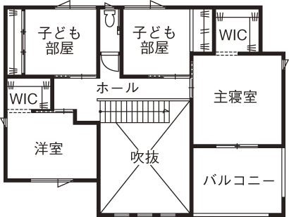 イシンホーム住宅研究会　大縄林業 【1500～1999万円台/間取り有】アットホームな対応が決め手！収納と動線がぐるっと繋がる、一年中快適な家の間取り図（5K以上）2階