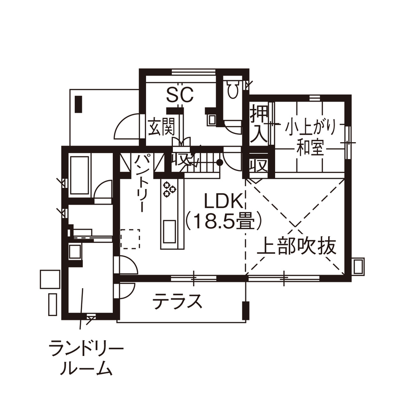 イシンホーム住宅研究会　大縄林業 【間取り有】高性能＆充実の標準装備でコスパも良好！光あふれる、北欧風の家の間取り図（3LDK）1階