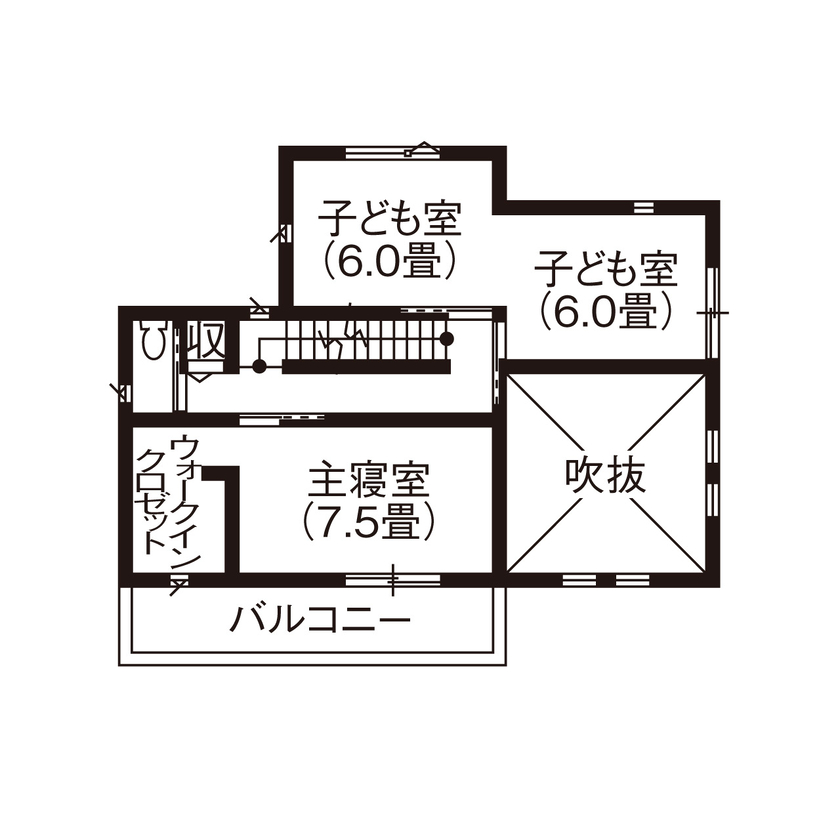 イシンホーム住宅研究会　大縄林業 【間取り有】高性能＆充実の標準装備でコスパも良好！光あふれる、北欧風の家の間取り図（3LDK）2階