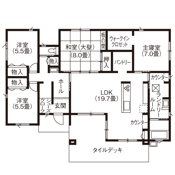 イシンホーム住宅研究会　大縄林業 【間取り有】ずっと家で過ごしたくなる。外の気温を忘れるほど心地よい、高性能な平屋の間取り図（4LDK）1階