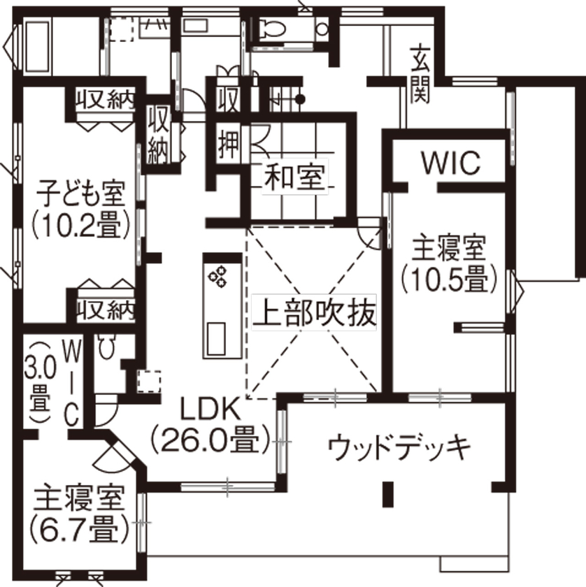 イシンホーム住宅研究会　大縄林業 【間取り有】自由な家づくりで細部までこだわりを実現！創エネ&快適な平屋の住まいの間取り図（4LDK）1階