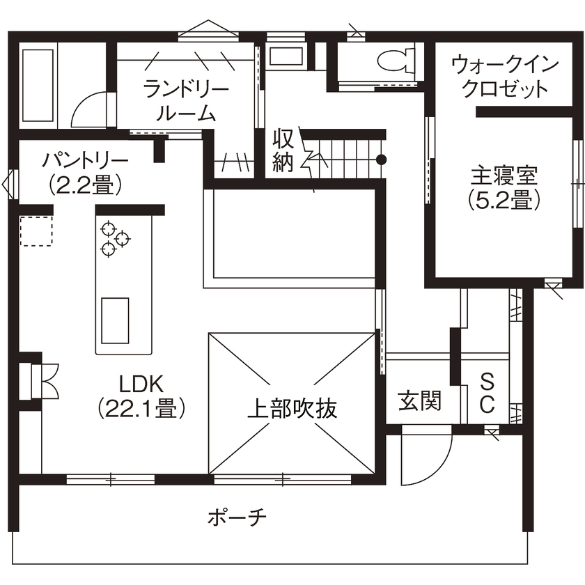 イシンホーム住宅研究会　大縄林業 【間取り有】家事が楽になる家なら、暮らしが楽しく快適に。想いを実現した理想の住まいの間取り図（3LDK）1階