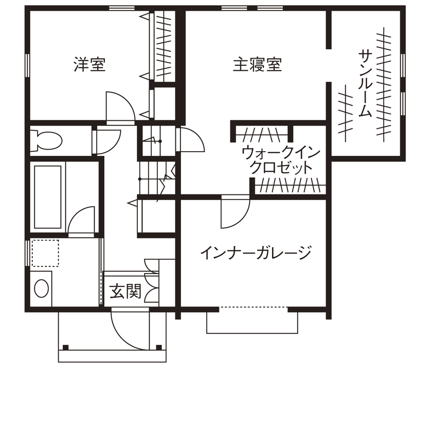 アクロスホーム 【BinO/スキップフロア/2000万円台/間取り有/ガレージ/薪ストーブ】 毎日がワクワクするって理想じゃない？の間取り図（3LDK）１階