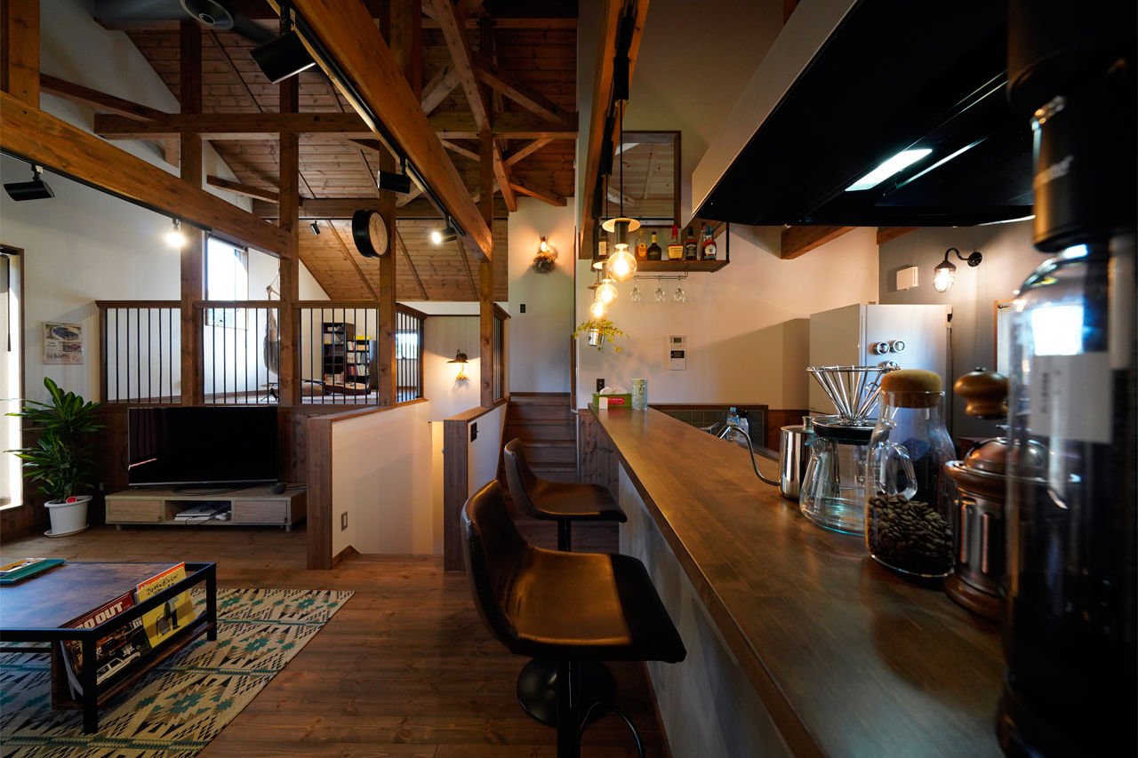 アクロスホーム 【BinO/スキップフロア/2000万円台/間取り有/ガレージ/薪ストーブ】 毎日がワクワクするって理想じゃない？の建築実例画像2