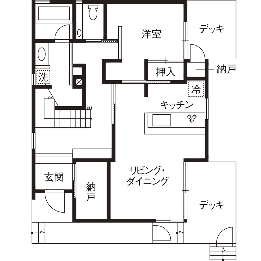 コタエルハウス（山岸工業） 【3500万円以下/40坪台/分離型二世帯住宅/間取り図あり】快適さと開放感も確保した暮らしを大切にする家の間取り図（1LDK＋1LDK）1階