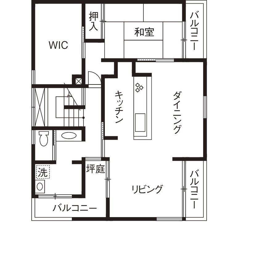 コタエルハウス（山岸工業） 【3500万円以下/40坪台/分離型二世帯住宅/間取り図あり】快適さと開放感も確保した暮らしを大切にする家の間取り図（1LDK＋1LDK）2階