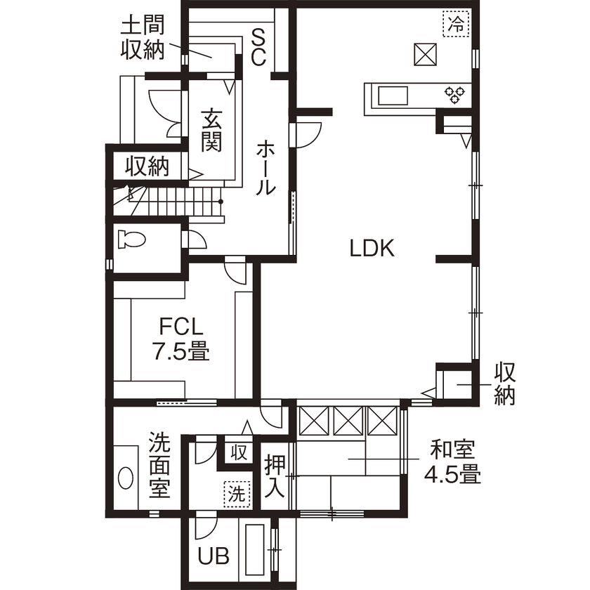 コタエルハウス（山岸工業） 【音楽室／間取り図】「この動線理想通り！」と感動した動線とたっぷりとした収納で住み心地はバツグンの間取り図（5K以上）1階