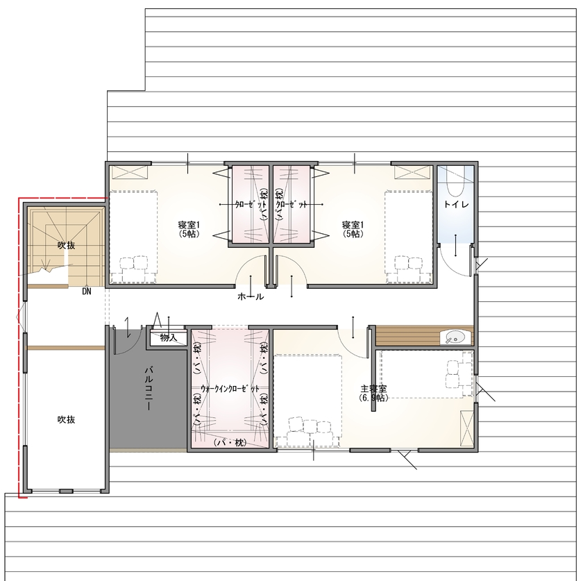 ネクストイノベーション 【山形市/スケルトン階段/吹き抜け】打合せから楽しんだ家づくり。夢を形に表したマイホーム。の間取り図（5K以上）2階
