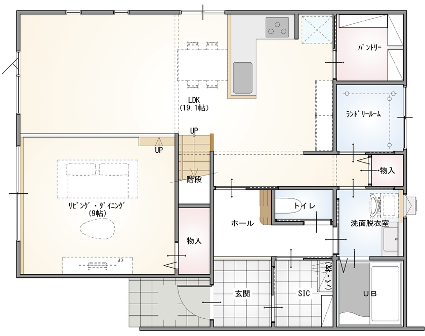 ネクストイノベーション 【寒河江市/3LDK】子どもの成長を見守りながら暮らしを楽しむ、理想の住まいが完成の間取り図（3LDK）１階