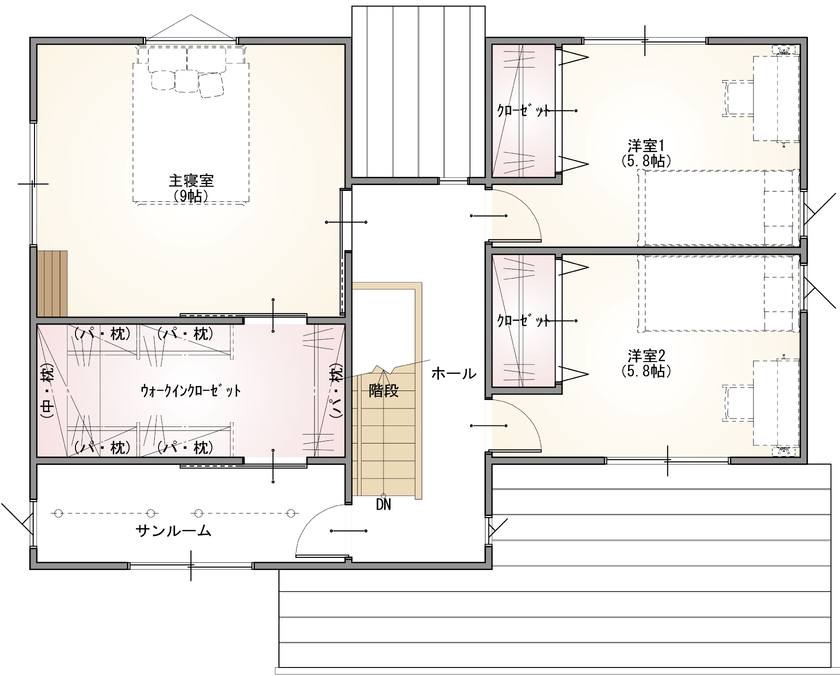ネクストイノベーション 【寒河江市/3LDK】子どもの成長を見守りながら暮らしを楽しむ、理想の住まいが完成の間取り図（3LDK）２階