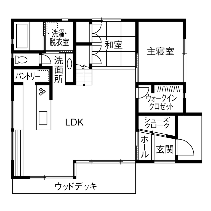 オークデザインハウス（オークス建設） 【2000万円～2499万円で建てた家】オーク無垢床×屋久島地杉のウッドデッキ×数年後の快適性を配慮した住まいの間取り図（4LDK）1階