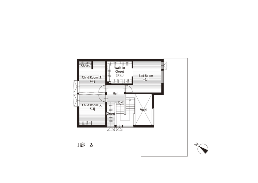 STV興発 【札幌市/3LDK間取図/畳コーナー/造作収納/造作洗面】リビングや縁側から庭の桜を愉しむ住まいの間取り図（3LDK）2階