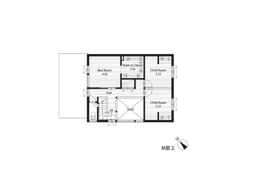 STV興発 【江別市/３LDK間取図/ワークスペース】こだわりの畳コーナーがある、木の温もり溢れる開放的な住まいの間取り図（3LDK）2階