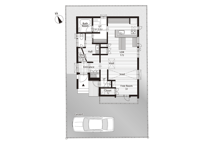 STV興発 【札幌/3LDK/収納充実 /吹き抜け/開放感】広がりと温もりを感じる住まいの間取り図（3LDK）1階