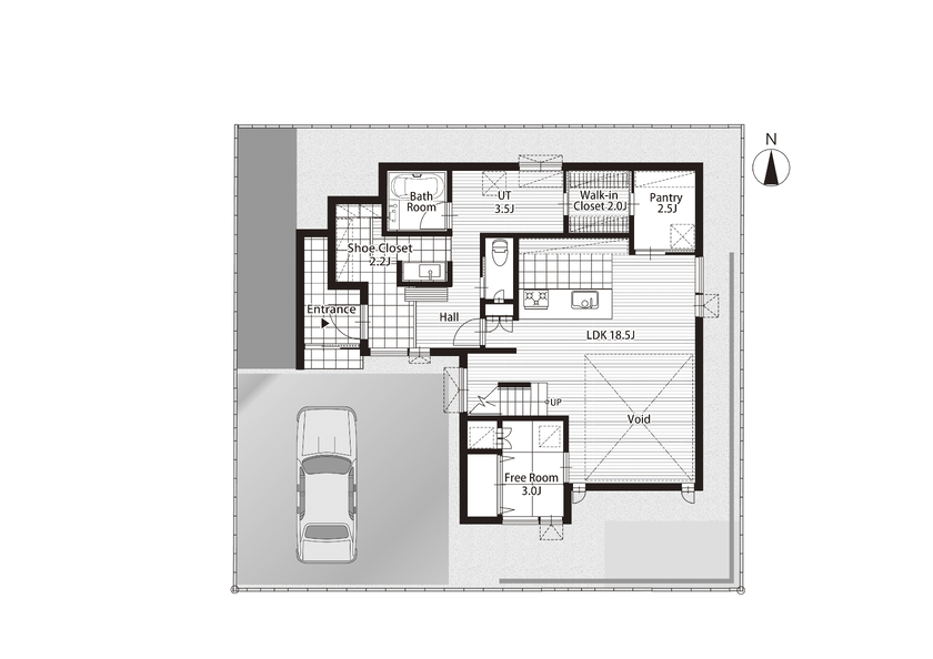 STV興発 【札幌市/3LDK+フリールーム間取り図/造作家具/個室にもなる畳の小上り】の間取り図（3LDK＋フリールーム）１階