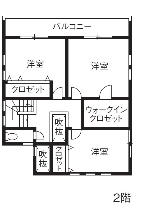 東創プランニングサービス 【1500万円】【間取り有】土地探しから依頼して予算内で形に。バイクガレージのあるシンプルモダンな家の間取り図（3LDK）２階