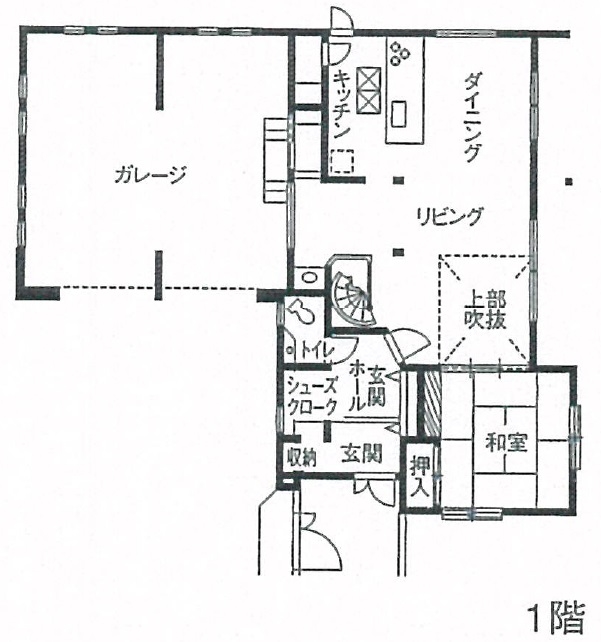 東創プランニングサービス 【間取り有】大理石の床とコンクリート調の壁がスタイリッシュ。Rosso(赤)がテーマのガレージハウスの間取り図（4LDK+ガレージ）1階