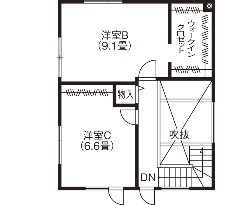 ホーム企画センター 【2000～2500万円】レトロモダンな仕上がり　隅々にセンスが光る快適空間の間取り図（3LDK）２階
