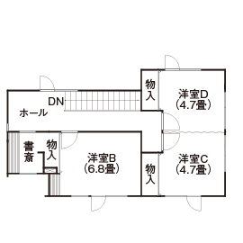 ホーム企画センター 【2000万円～2499万円】すっきりとシンプルにコーディネート。塩系＆モダンMIXのお洒落な住まいの間取り図（4LDK）2階
