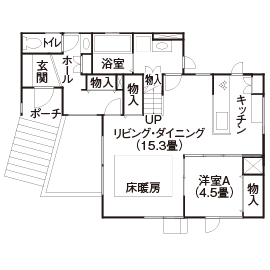 ホーム企画センター 【2500万円～2999万円】北欧カフェ風のナチュラルカラーに癒される住まい（間取図有／4LDK）の間取り図（4LDK）1階