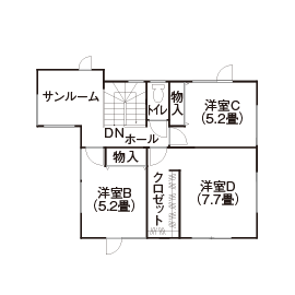 ホーム企画センター 【2500万円～2999万円】北欧カフェ風のナチュラルカラーに癒される住まい（間取図有／4LDK）の間取り図（4LDK）2階